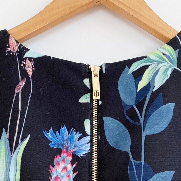 Tommy Hilfiger Sleeveless Dark Floral Sheath Dress Size 4 Party Asymmetric Hem - Picture 7 of 14